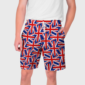 Мужские шорты 3D с принтом Флаги Великобритании в Курске,  полиэстер 100% | прямой крой, два кармана без застежек по бокам. Мягкая трикотажная резинка на поясе, внутри которой широкие завязки. Длина чуть выше колен | Тематика изображения на принте: 