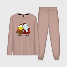 Мужская пижама с лонгсливом хлопок с принтом Monkey Chi and Santa Claus в Курске,  |  | 