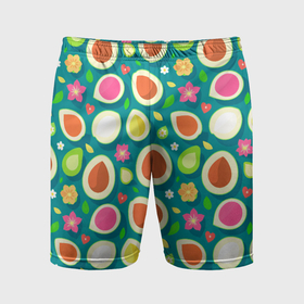 Мужские шорты спортивные с принтом Текстура авокадо и цветы в Тюмени,  |  | Тематика изображения на принте: 