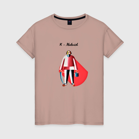 Женская футболка хлопок с принтом Картина Малевича   На сенокосе , 100% хлопок | прямой крой, круглый вырез горловины, длина до линии бедер, слегка спущенное плечо | 