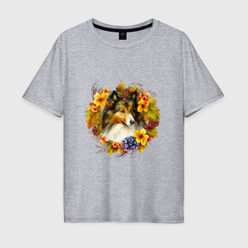Мужская футболка хлопок Oversize с принтом Шелти, осень в Тюмени, 100% хлопок | свободный крой, круглый ворот, “спинка” длиннее передней части | 