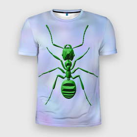 Мужская футболка 3D Slim с принтом Зеленый муравей в Екатеринбурге, 100% полиэстер с улучшенными характеристиками | приталенный силуэт, круглая горловина, широкие плечи, сужается к линии бедра | 