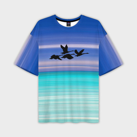 Мужская футболка oversize 3D с принтом Летят лебеди ,  |  | Тематика изображения на принте: 