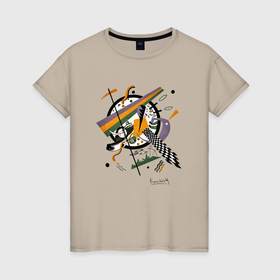 Женская футболка хлопок с принтом Картина Кандинского   Маленькие миры IV в Петрозаводске, 100% хлопок | прямой крой, круглый вырез горловины, длина до линии бедер, слегка спущенное плечо | 