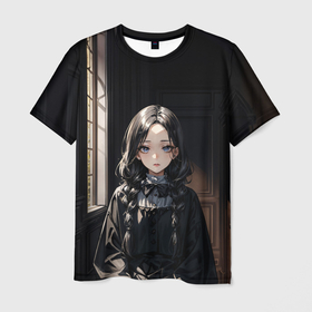 Мужская футболка 3D с принтом Готическая девушка в темной комнате в Санкт-Петербурге, 100% полиэфир | прямой крой, круглый вырез горловины, длина до линии бедер | 