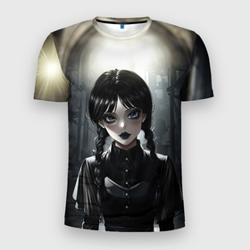 Мужская футболка 3D Slim с принтом Аниме готическая девушка в темной комнате в Курске, 100% полиэстер с улучшенными характеристиками | приталенный силуэт, круглая горловина, широкие плечи, сужается к линии бедра | 