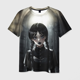 Мужская футболка 3D с принтом Аниме готическая девушка в темной комнате в Санкт-Петербурге, 100% полиэфир | прямой крой, круглый вырез горловины, длина до линии бедер | 