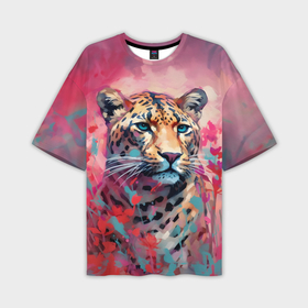 Мужская футболка oversize 3D с принтом Леопард на розовом фоне   нейросеть в Санкт-Петербурге,  |  | Тематика изображения на принте: 