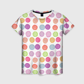 Женская футболка 3D с принтом Цветные кружочки в Санкт-Петербурге, 100% полиэфир ( синтетическое хлопкоподобное полотно) | прямой крой, круглый вырез горловины, длина до линии бедер | 