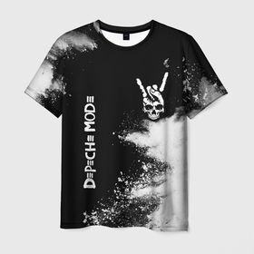 Мужская футболка 3D с принтом Depeche Mode и рок символ на темном фоне в Петрозаводске, 100% полиэфир | прямой крой, круглый вырез горловины, длина до линии бедер | Тематика изображения на принте: 