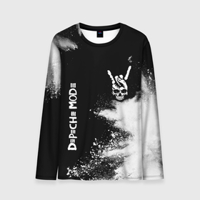 Мужской лонгслив 3D с принтом Depeche Mode и рок символ на темном фоне в Петрозаводске, 100% полиэстер | длинные рукава, круглый вырез горловины, полуприлегающий силуэт | Тематика изображения на принте: 