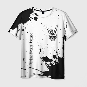 Мужская футболка 3D с принтом Three Days Grace и рок символ на светлом фоне в Петрозаводске, 100% полиэфир | прямой крой, круглый вырез горловины, длина до линии бедер | 