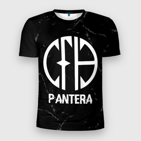 Мужская футболка 3D Slim с принтом Pantera glitch на темном фоне в Екатеринбурге, 100% полиэстер с улучшенными характеристиками | приталенный силуэт, круглая горловина, широкие плечи, сужается к линии бедра | 