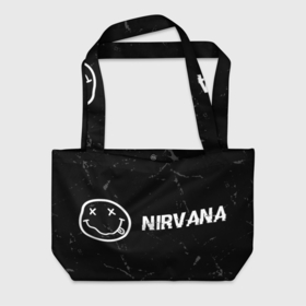 Пляжная сумка 3D с принтом Nirvana glitch на темном фоне: надпись и символ в городе Новоалтайск, 100% полиэстер | застегивается на металлическую кнопку; внутренний карман застегивается на молнию. Стенки укреплены специальным мягким материалом, чтобы защитить содержимое от несильных ударов
 | 