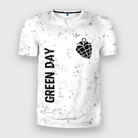 Мужская футболка 3D Slim с принтом Green Day glitch на светлом фоне: надпись, символ в Екатеринбурге, 100% полиэстер с улучшенными характеристиками | приталенный силуэт, круглая горловина, широкие плечи, сужается к линии бедра | 