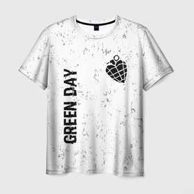 Мужская футболка 3D с принтом Green Day glitch на светлом фоне: надпись, символ в Екатеринбурге, 100% полиэфир | прямой крой, круглый вырез горловины, длина до линии бедер | 