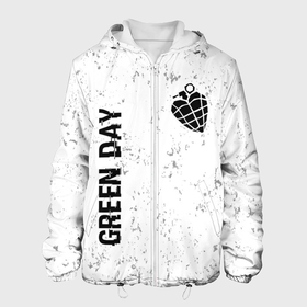 Мужская куртка 3D с принтом Green Day glitch на светлом фоне: надпись, символ в Белгороде, ткань верха — 100% полиэстер, подклад — флис | прямой крой, подол и капюшон оформлены резинкой с фиксаторами, два кармана без застежек по бокам, один большой потайной карман на груди. Карман на груди застегивается на липучку | 