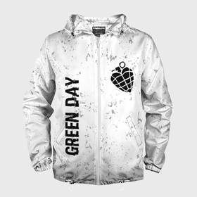 Мужская ветровка 3D с принтом Green Day glitch на светлом фоне: надпись, символ в Белгороде, 100% полиэстер | подол и капюшон оформлены резинкой с фиксаторами, два кармана без застежек по бокам, один потайной карман на груди | 