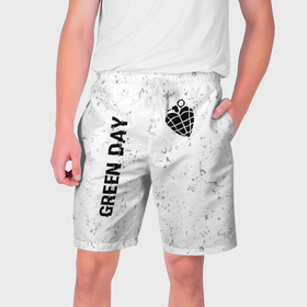 Мужские шорты 3D с принтом Green Day glitch на светлом фоне: надпись, символ в Екатеринбурге,  полиэстер 100% | прямой крой, два кармана без застежек по бокам. Мягкая трикотажная резинка на поясе, внутри которой широкие завязки. Длина чуть выше колен | Тематика изображения на принте: 