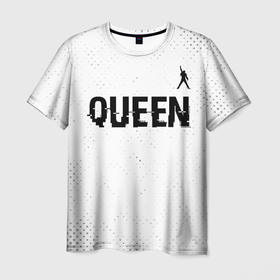 Мужская футболка 3D с принтом Queen glitch на светлом фоне: символ сверху в Белгороде, 100% полиэфир | прямой крой, круглый вырез горловины, длина до линии бедер | 