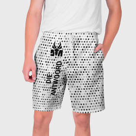 Мужские шорты 3D с принтом Die Antwoord glitch на светлом фоне: по вертикали в Санкт-Петербурге,  полиэстер 100% | прямой крой, два кармана без застежек по бокам. Мягкая трикотажная резинка на поясе, внутри которой широкие завязки. Длина чуть выше колен | 