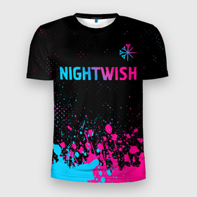Мужская футболка 3D Slim с принтом Nightwish   neon gradient: символ сверху в Курске, 100% полиэстер с улучшенными характеристиками | приталенный силуэт, круглая горловина, широкие плечи, сужается к линии бедра | 