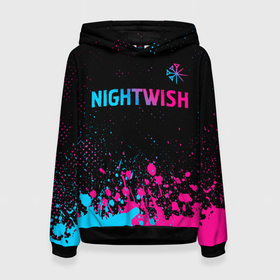 Женская толстовка 3D с принтом Nightwish   neon gradient: символ сверху в Новосибирске, 100% полиэстер  | двухслойный капюшон со шнурком для регулировки, мягкие манжеты на рукавах и по низу толстовки, спереди карман-кенгуру с мягким внутренним слоем. | Тематика изображения на принте: 