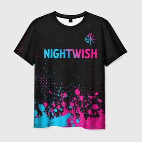 Мужская футболка 3D с принтом Nightwish   neon gradient: символ сверху в Петрозаводске, 100% полиэфир | прямой крой, круглый вырез горловины, длина до линии бедер | 