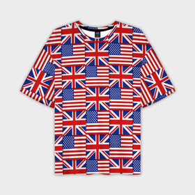 Мужская футболка oversize 3D с принтом Флаги США и Англии ,  |  | 