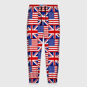 Мужские брюки 3D с принтом Флаги США и Англии , 100% полиэстер | манжеты по низу, эластичный пояс регулируется шнурком, по бокам два кармана без застежек, внутренняя часть кармана из мелкой сетки | 