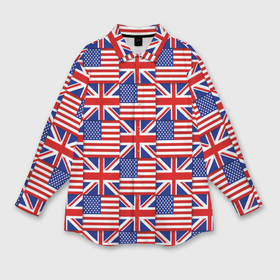 Мужская рубашка oversize 3D с принтом Флаги США и Англии в Петрозаводске,  |  | 
