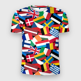 Мужская футболка 3D Slim с принтом Флаги стран Европейского Союза , 100% полиэстер с улучшенными характеристиками | приталенный силуэт, круглая горловина, широкие плечи, сужается к линии бедра | 
