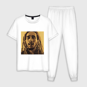 Мужская пижама хлопок с принтом Сепия Арт Боб Марли в Тюмени, 100% хлопок | брюки и футболка прямого кроя, без карманов, на брюках мягкая резинка на поясе и по низу штанин
 | 
