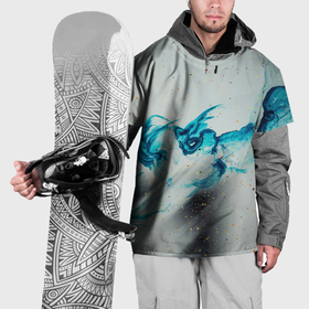 Накидка на куртку 3D с принтом Светлый туман и синие мазки краски в Тюмени, 100% полиэстер |  | 