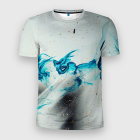 Мужская футболка 3D Slim с принтом Светлый туман и синие мазки краски в Тюмени, 100% полиэстер с улучшенными характеристиками | приталенный силуэт, круглая горловина, широкие плечи, сужается к линии бедра | 