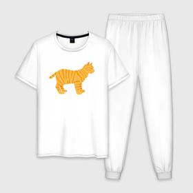 Мужская пижама хлопок с принтом Оранжевый котик смотрит в Петрозаводске, 100% хлопок | брюки и футболка прямого кроя, без карманов, на брюках мягкая резинка на поясе и по низу штанин
 | 