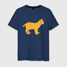 Мужская футболка хлопок с принтом Оранжевый котик смотрит в Белгороде, 100% хлопок | прямой крой, круглый вырез горловины, длина до линии бедер, слегка спущенное плечо. | 