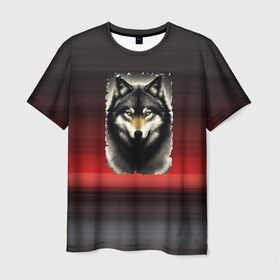 Мужская футболка 3D с принтом Волк одиночка в Екатеринбурге, 100% полиэфир | прямой крой, круглый вырез горловины, длина до линии бедер | Тематика изображения на принте: 