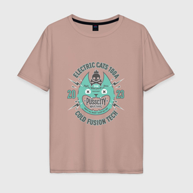 Мужская футболка хлопок Oversize с принтом электрический кот в Санкт-Петербурге, 100% хлопок | свободный крой, круглый ворот, “спинка” длиннее передней части | 
