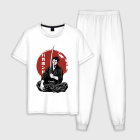 Мужская пижама хлопок с принтом Бродяга самурай , 100% хлопок | брюки и футболка прямого кроя, без карманов, на брюках мягкая резинка на поясе и по низу штанин
 | 
