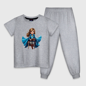 Детская пижама хлопок с принтом Девочка герой в Санкт-Петербурге, 100% хлопок |  брюки и футболка прямого кроя, без карманов, на брюках мягкая резинка на поясе и по низу штанин
 | 