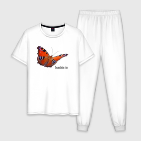 Мужская пижама хлопок с принтом Inachis io бабочка Павлиний глаз в Кировске, 100% хлопок | брюки и футболка прямого кроя, без карманов, на брюках мягкая резинка на поясе и по низу штанин
 | 