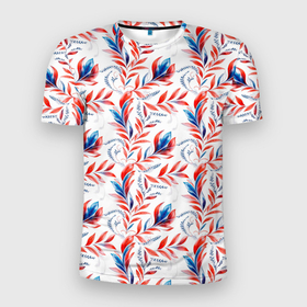 Мужская футболка 3D Slim с принтом Русский орнамент из цветов в Новосибирске, 100% полиэстер с улучшенными характеристиками | приталенный силуэт, круглая горловина, широкие плечи, сужается к линии бедра | Тематика изображения на принте: 