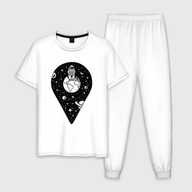 Мужская пижама хлопок с принтом Космическая локация в Екатеринбурге, 100% хлопок | брюки и футболка прямого кроя, без карманов, на брюках мягкая резинка на поясе и по низу штанин
 | 