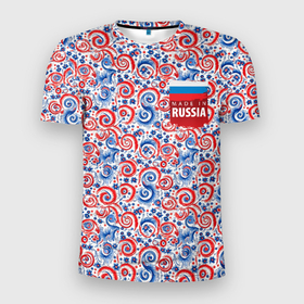 Мужская футболка 3D Slim с принтом Made in  Russia в Новосибирске, 100% полиэстер с улучшенными характеристиками | приталенный силуэт, круглая горловина, широкие плечи, сужается к линии бедра | 