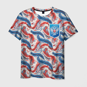 Мужская футболка 3D с принтом Герб России и узоры в Петрозаводске, 100% полиэфир | прямой крой, круглый вырез горловины, длина до линии бедер | 