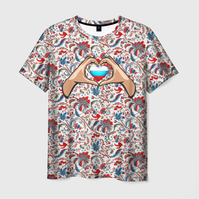 Мужская футболка 3D с принтом Люблю  Россию в Кировске, 100% полиэфир | прямой крой, круглый вырез горловины, длина до линии бедер | Тематика изображения на принте: 