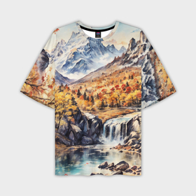 Мужская футболка oversize 3D с принтом Красочная осень в горной долине в Санкт-Петербурге,  |  | 