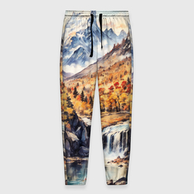 Мужские брюки 3D с принтом Красочная осень в горной долине в Санкт-Петербурге, 100% полиэстер | манжеты по низу, эластичный пояс регулируется шнурком, по бокам два кармана без застежек, внутренняя часть кармана из мелкой сетки | 