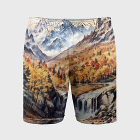 Мужские шорты спортивные с принтом Красочная осень в горной долине в Санкт-Петербурге,  |  | 